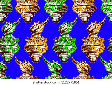 Torch of the Statue of Liberty Seamless Pattern, african print fabric super wax, vector illustration file.
