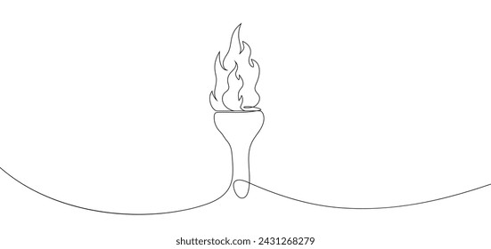 Torch symbol, continuous line drawing. Symbol fire, flaming and heat. Isolated outline torch on white background. Torch for Print, web design advertising. Vector illustration.