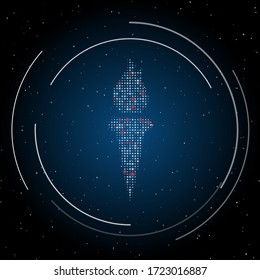 The torch symbol filled with white dots. Some dots are red. Vector illustration on blue background with stars