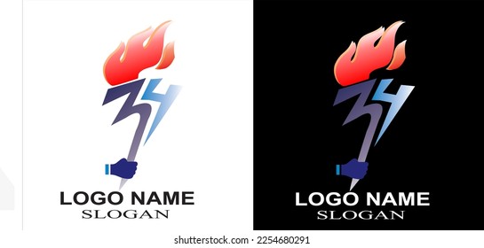Torch themed vector logo 34 in black and white