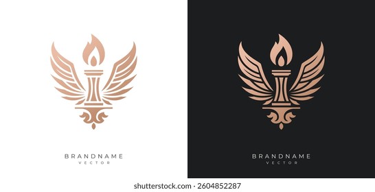 Torch vector design silhouette, luxury trophy cup illustration with flame designs, elegant shapes, olympic torch variations, stylized wings symbols
