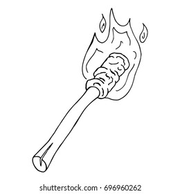 Torch. Vector illustration of a torch with fire. Hand drawn burning torch.