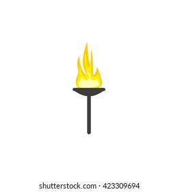 Torch vector illustration isolated on white background, flat torch with burning flame, cartoon flame icon design