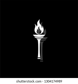 Torch. White flat simple icon with shadow