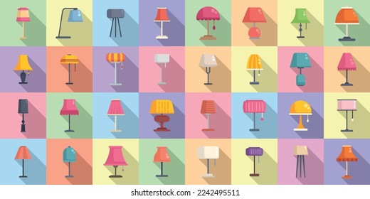 Torchere icons set flat vector. Light lamp. Apartment spotlight