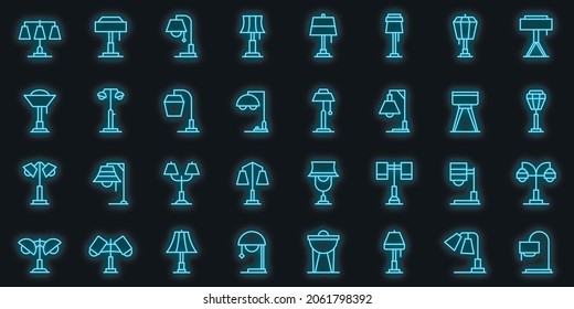 Torchere icons set outline vector. Light lamp. Apartment spotlight
