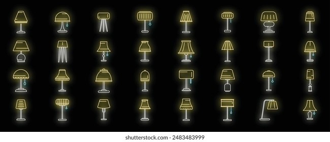 Los iconos de antorcha definen el Vector de contorno. Lámpara de luz. Color del neón del proyector del apartamento en negro