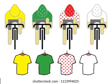 Tore sweater banner. Bicycle race tour, sport icon Cyclist t shirt. Cycling symbol or logo. Vector bike Polka dot jersey for Spain, Italia or France Finish tools. stickman, stick figure