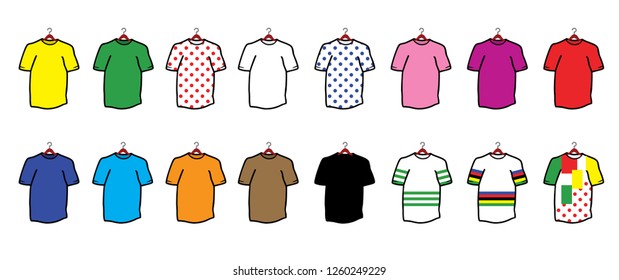 Tore sweater flag banner Bicycle race tour Sport icon Cyclist t shirt mode Cycling symbol Funny vector bike Polka dot jersey Sports for Spain, Italia or France Finish symbol Cycling Jerseys