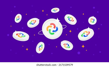 Torg coins falling from the sky. Torg cryptocurrency concept banner background.