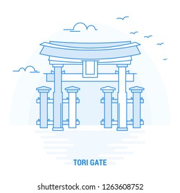 TORI GATE Blue Landmark. Creative background and Poster Template