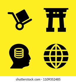 torii gate, database, worldwide and box trolley vector icon set. Sample icons set for web and graphic design