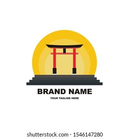 torii gate design logo in front of the sun - vector - illustration