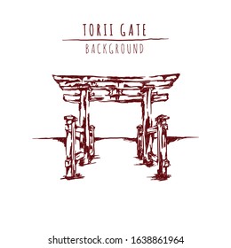torii gate hand drawn illustration vector background cover banner