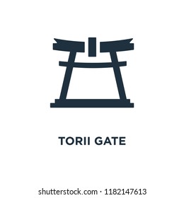 Torii gate icon. Black filled vector illustration. Torii gate symbol on white background. Can be used in web and mobile.