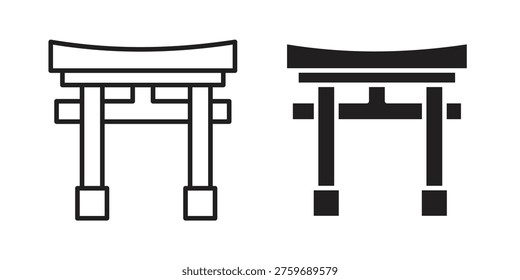 Torii gate icon set in flat and line style vectors