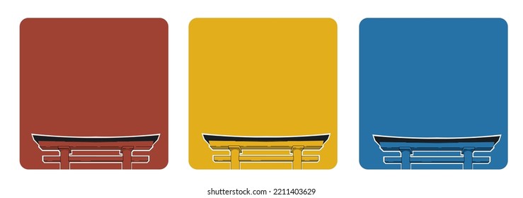 Torii gate illustration design in 3 colors with japanese text