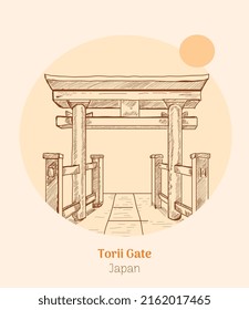 Torii gate japan hand drawing vector illustration 