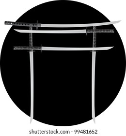 torii gate with japanese swords. vector illustration