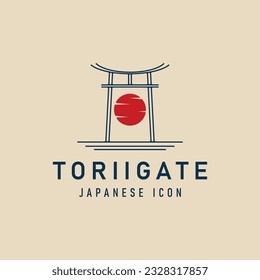 torii gate japanese traditional line art logo template icon and symbol vector illustration design