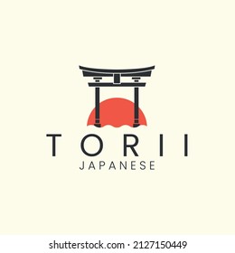 torii gate japanese vintage logo icon illustration template vector design