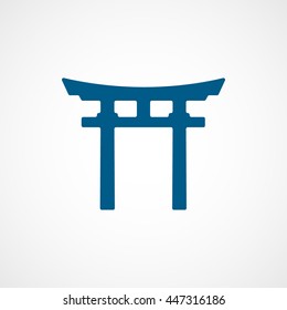 Torii Gate Leading To The Itsukushima Shrine Blue Flat Icon On White Background