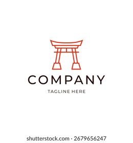 Diseño de logotipo de arte de línea de puerta de Torii. Vector de ilustración de icono de edificio simple