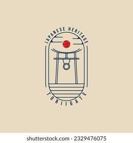 torii gate line art vector logo, with emblem vector Illustration design japanese traditional culture
