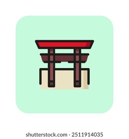 Icono de la línea de la puerta de Torii. Vista japonesa, sintoísmo, santuario, símbolo. Concepto de Lugares famosos. Puede ser utilizado para temas como religión, Japón, viajes