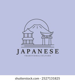 Logotipo de la puerta Torii del templo de Japón, Plantilla gráfica del diseño de la Ilustración vectorial del logotipo de la pagoda