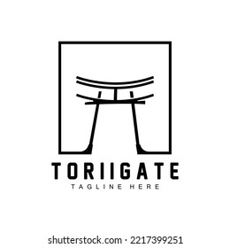 Torii Gate Logo, Japanese History Gate Icon Vector, Chinese Illustration, Wooden Design Company Brand Template