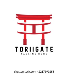 Torii Gate Logo, Japanese History Gate Icon Vector, Chinese Illustration, Wooden Design Company Brand Template
