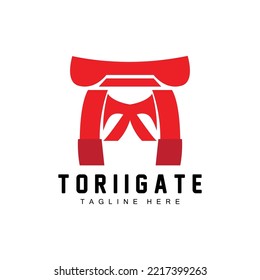 Torii Gate Logo, Japanese History Gate Icon Vector, Chinese Illustration, Wooden Design Company Brand Template