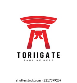 Torii Gate Logo, Japanese History Gate Icon Vector, Chinese Illustration, Wooden Design Company Brand Template