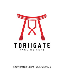 Torii Gate Logo, Japanese History Gate Icon Vector, Chinese Illustration, Wooden Design Company Brand Template