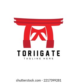 Torii Gate Logo, Japanese History Gate Icon Vector, Chinese Illustration, Wooden Design Company Brand Template