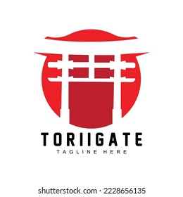 Torii Gate Logo, Japanese History Gate Icon Vector, Chinese Illustration, Wooden Design Company Brand Template