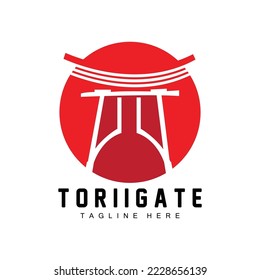 Torii Gate Logo, Japanese History Gate Icon Vector, Chinese Illustration, Wooden Design Company Brand Template