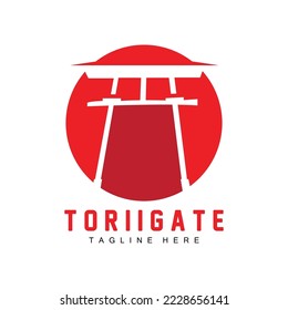 Torii Gate Logo, Japanese History Gate Icon Vector, Chinese Illustration, Wooden Design Company Brand Template