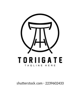 Torii Gate Logo, Japanese History Gate Icon Vector, Chinese Illustration, Wooden Design Company Brand Template