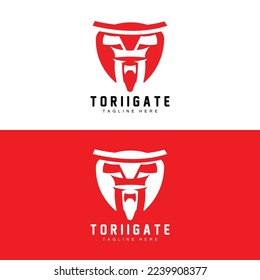 Torii Gate Logo, Japanese History Gate Icon Vector, Chinese Illustration, Wooden Design Company Brand Template