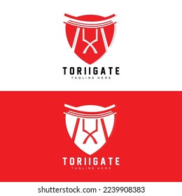 Torii Gate Logo, Japanese History Gate Icon Vector, Chinese Illustration, Wooden Design Company Brand Template