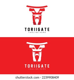 Torii Gate Logo, Japanese History Gate Icon Vector, Chinese Illustration, Wooden Design Company Brand Template