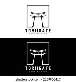 Torii Gate Logo, Japanese History Gate Icon Vector, Chinese Illustration, Wooden Design Company Brand Template