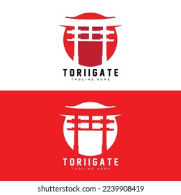 Torii Gate Logo, Japanese History Gate Icon Vector, Chinese Illustration, Wooden Design Company Brand Template
