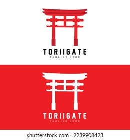 Torii Gate Logo, Japanese History Gate Icon Vector, Chinese Illustration, Wooden Design Company Brand Template