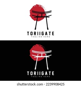 Torii Gate Logo, Japanese History Gate Icon Vector, Chinese Illustration, Wooden Design Company Brand Template