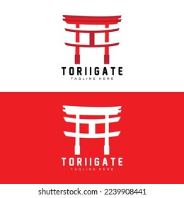 Torii Gate Logo, Japanese History Gate Icon Vector, Chinese Illustration, Wooden Design Company Brand Template