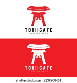 Torii Gate Logo, Japanese History Gate Icon Vector, Chinese Illustration, Wooden Design Company Brand Template