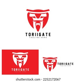 Torii Gate Logo, Japanese History Gate Icon Vector, Chinese Illustration, Wooden Design Company Brand Template
